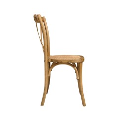 Silla de boda de madera CROSS-BACK WOOD RATTAN rústico brillante