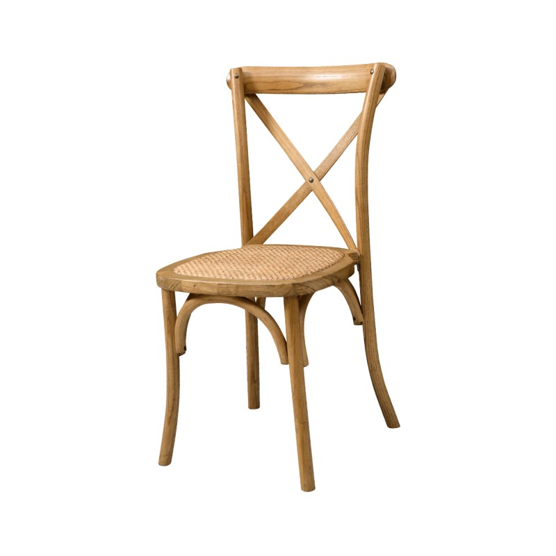 Silla de boda de madera CROSS-BACK WOOD RATTAN rústico brillante