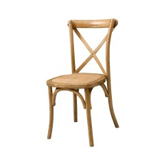 Silla de boda de madera CROSS-BACK WOOD RATTAN rústico brillante