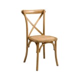 Silla de boda de madera CROSS-BACK WOOD RATTAN rústico brillante