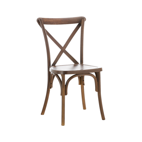 Silla de boda CROSS-BACK POLYWOOD de color nogal