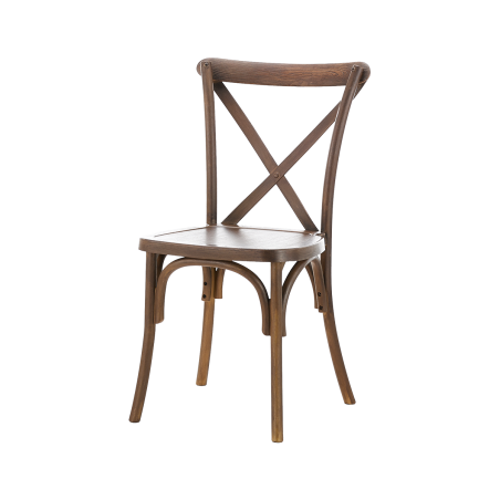 Silla de boda CROSS-BACK POLYWOOD de color nogal
