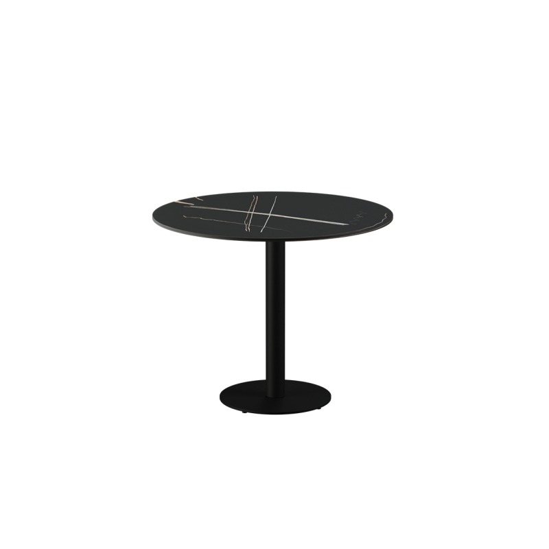 Mesa para biergarten ALFA R sobre blanco de piedra sinterizada