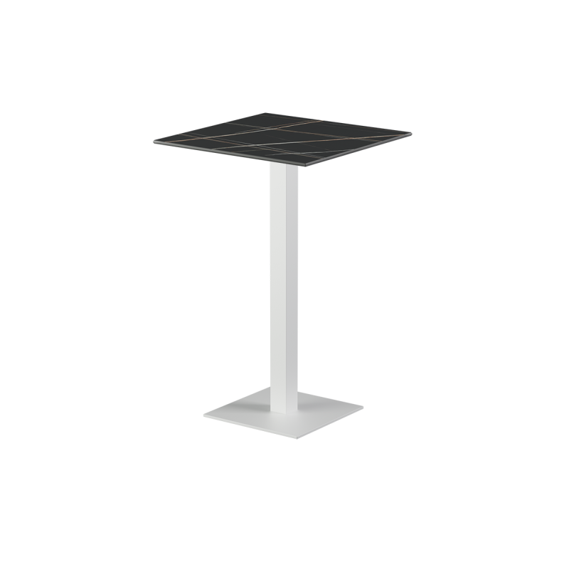 Mesa para terraza cervecera ALFA Bar sobre blanco de cuarzo sinterizado