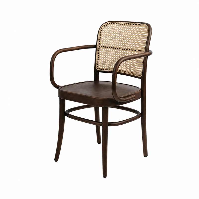 La silla de restaurante de madera LOOMI 811 ARM Rattan nogal