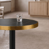 Mesa Da Bistro OMEGA R fi 68 gris piedra con canto dorado