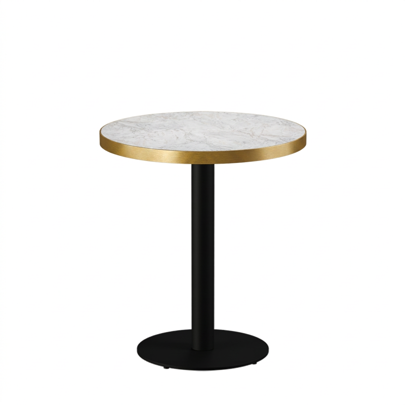 Mesa Da Bistro ALFA R fi 68 mármol crema con canto dorado