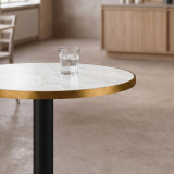 Mesa Da Bistro ALFA R fi 68 mármol crema con canto dorado