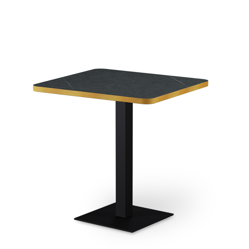 Mesa Da Bistro ALFA 68x68 piedra gris seca con borde redondeado y dorado