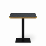 Mesa Da Bistro ALFA 68x68 piedra gris seca con borde redondeado y dorado