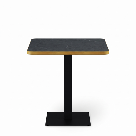 Mesa Da Bistro ALFA 68x68 piedra gris seca con borde redondeado y dorado