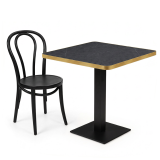 Mesa Da Bistro ALFA 68x68 piedra gris seca con borde redondeado y dorado